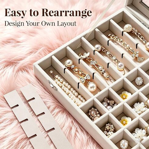 48 Grid Velvet Jewelry Tray Organizer with Transparent Lid, Stackable Display Case for Ring Earring Necklace Pendant Brooch Storage,Anti-Scratch Clear Cover Jewelry Holder for Women Girls in Saudi Arabia