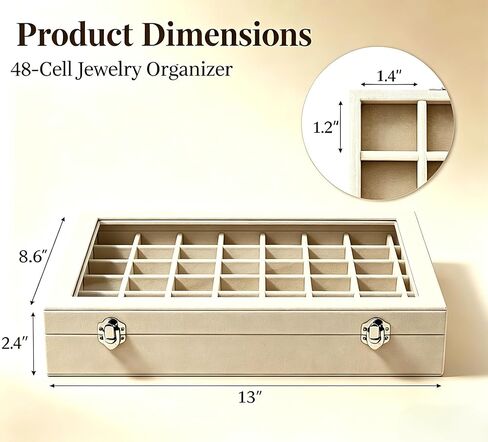 48 Grid Velvet Jewelry Tray Organizer with Transparent Lid, Stackable Display Case for Ring Earring Necklace Pendant Brooch Storage,Anti-Scratch Clear Cover Jewelry Holder for Women Girls in Saudi Arabia