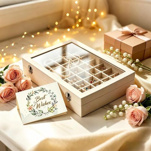 48 Grid Velvet Jewelry Tray Organizer with Transparent Lid, Stackable Display Case for Ring Earring Necklace Pendant Brooch Storage,Anti-Scratch Clear Cover Jewelry Holder for Women Girls in Saudi Arabia