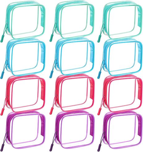 12 Pcs Iridescent Holographic Clear Cosmetic Makeup Bags with Zipper Tsa Approved Pouches Bulk for Travel Transparent PVC Waterproof Carry Pouches Organizer Case for Men Women in Saudi Arabia