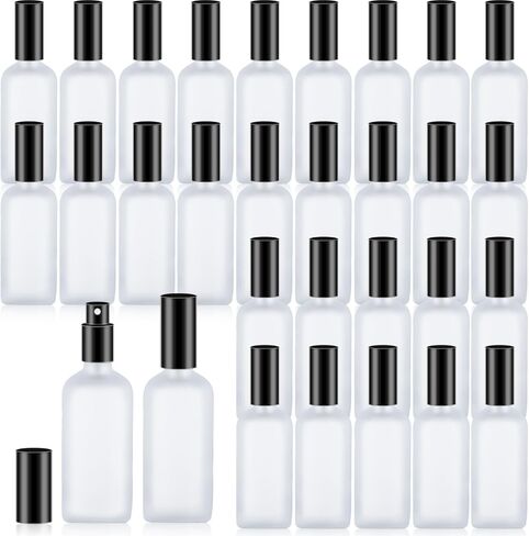 30 Pcs Glass Spray Bottle, 3.4 oz/100 ml Perfume Empty Bottles,Frosted Glass Spray Bottles, Clear Bottle with Black Fine Mist Sprayer,Refillable Container for Perfume Face Body Travel(Black) in Saudi Arabia