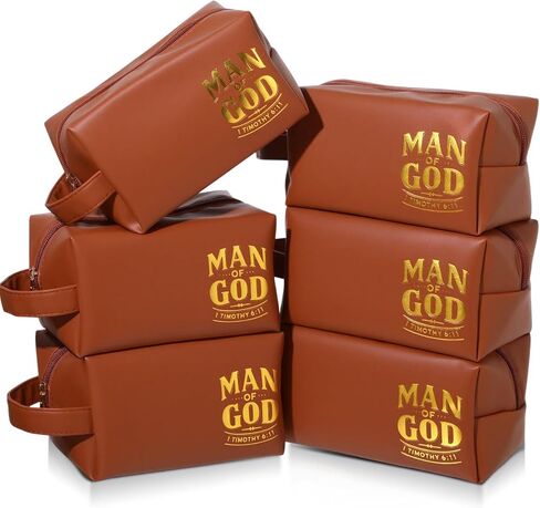 Skylety 6 Pcs Christian Father' Day Gift Bulk, Man of God Toiletry Bag Religious Travel PU Leather Toiletry Bags for Men Church Ministry Dad Boyfriend Husband Appreciation Gifts (Brown) in Kuwait
