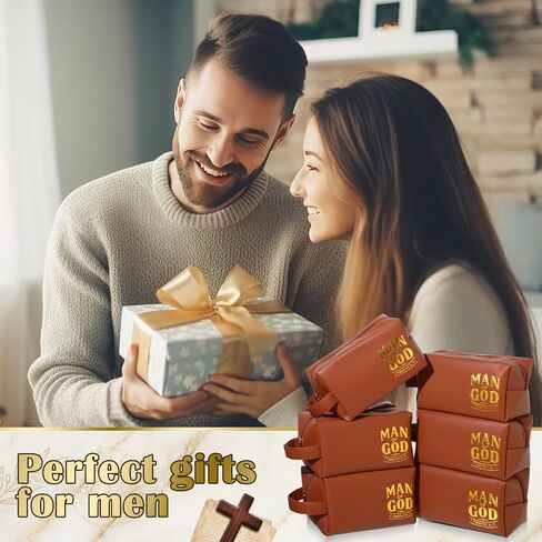 Skylety 6 Pcs Christian Father' Day Gift Bulk, Man of God Toiletry Bag Religious Travel PU Leather Toiletry Bags for Men Church Ministry Dad Boyfriend Husband Appreciation Gifts (Brown) in Kuwait