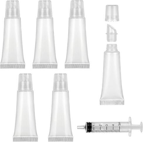 6PCS Refillable Empty Lip Gloss Tubes - 8ml Clear Lip Balm Containers with 5ml Syringes, Travel-Sized DIY Lip Gloss Tubes for Homemade Lip Balm & Cosmetics Storage in Saudi Arabia