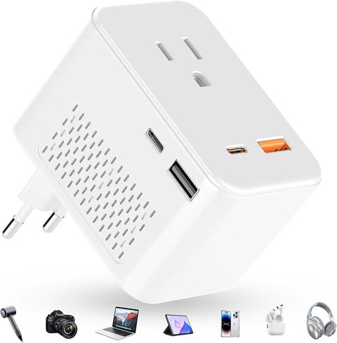 220 V to 110 V Voltage Converter, 20 W PD, Reduces 220 V to 120 V, U.S. to Europe Travel Converter for Over 80 Countries, Including Most European Countries, France, Germany, Italy and Australia in Saudi Arabia