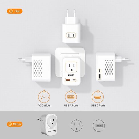 220 V to 110 V Voltage Converter, 20 W PD, Reduces 220 V to 120 V, U.S. to Europe Travel Converter for Over 80 Countries, Including Most European Countries, France, Germany, Italy and Australia in Saudi Arabia