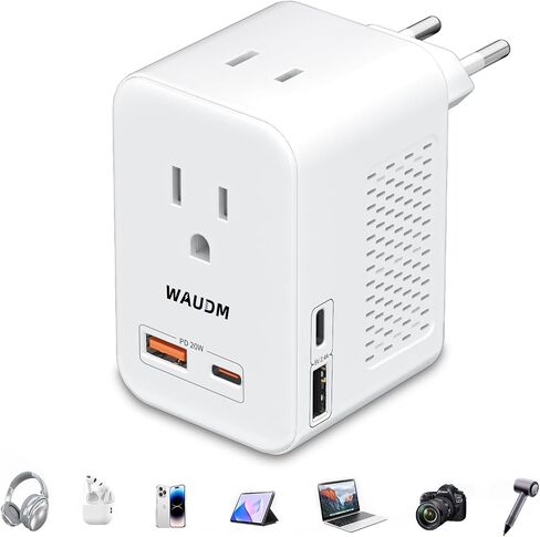 220 V to 110 V Voltage Converter, 20 W PD, Reduces 220 V to 120 V, U.S. to Europe Travel Converter for Over 80 Countries, Including Most European Countries, France, Germany, Italy and Australia in Saudi Arabia