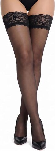 Gvhntk 2Pair Thigh High Stockings for Women Lace Top Silky Semi Sheer Pantyhose in Kuwait