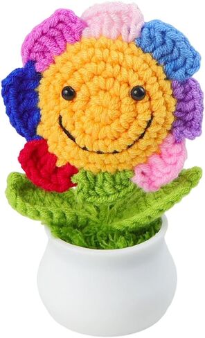 Crochet Sunflower Artificial Flowers, Plush Plant Desk Decor, Emotional Support Gift (Rainbow Sunflower) in Kuwait