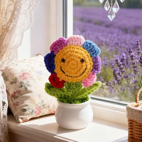 Crochet Sunflower Artificial Flowers, Plush Plant Desk Decor, Emotional Support Gift (Rainbow Sunflower) in Kuwait