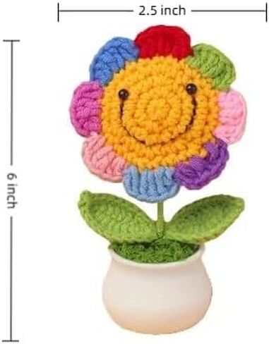Crochet Sunflower Artificial Flowers, Plush Plant Desk Decor, Emotional Support Gift (Rainbow Sunflower) in Kuwait