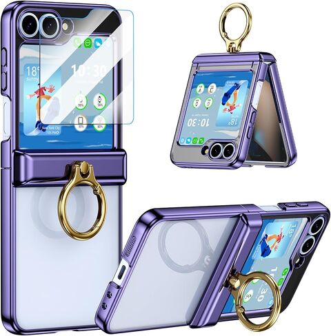 تم تصميمه لحامي Samsung Galaxy Z Flip 7 مع حامل حاملي وحماية وحماية شاشة ، غطاء واقي من الطلاء الكريستالي النحيف لـ Z Flip 7 (Blue Clear) in Kuwait