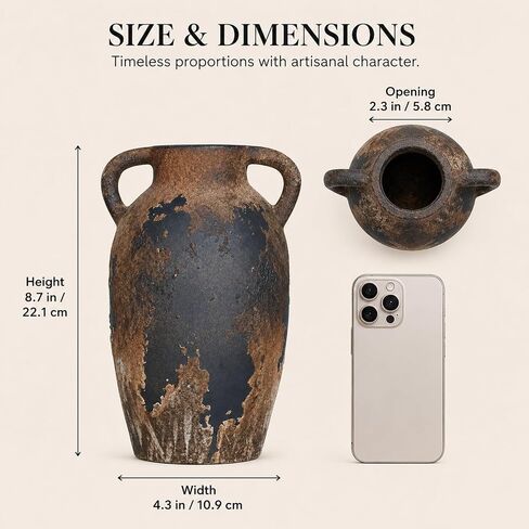Wabi Sabi Vase, Brown Rustic Ceramic Vase for Home Decor, Vintage Amphora Pottery Vase, Rustic Farmhouse Decorative Vase for Shelf Console Coffee Table Entryway Mantel Curated Decor in Saudi Arabia