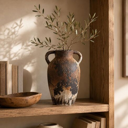 Wabi Sabi Vase, Brown Rustic Ceramic Vase for Home Decor, Vintage Amphora Pottery Vase, Rustic Farmhouse Decorative Vase for Shelf Console Coffee Table Entryway Mantel Curated Decor in Saudi Arabia