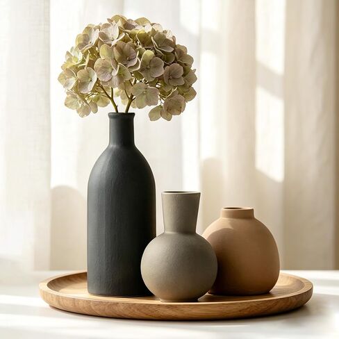 Ceramic Vase Set of 3 Rustic Vases Farmhouse Decor Pottery Vases for Bouquet Pampas Grass Dried Fresh Flowers Living Room, Kitchen, Bedroom Decor in Saudi Arabia