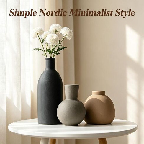 Ceramic Vase Set of 3 Rustic Vases Farmhouse Decor Pottery Vases for Bouquet Pampas Grass Dried Fresh Flowers Living Room, Kitchen, Bedroom Decor in Saudi Arabia