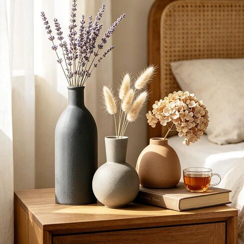 Ceramic Vase Set of 3 Rustic Vases Farmhouse Decor Pottery Vases for Bouquet Pampas Grass Dried Fresh Flowers Living Room, Kitchen, Bedroom Decor in Saudi Arabia