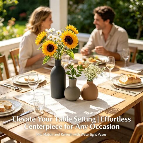 Ceramic Vase Set of 3 Rustic Vases Farmhouse Decor Pottery Vases for Bouquet Pampas Grass Dried Fresh Flowers Living Room, Kitchen, Bedroom Decor in Saudi Arabia