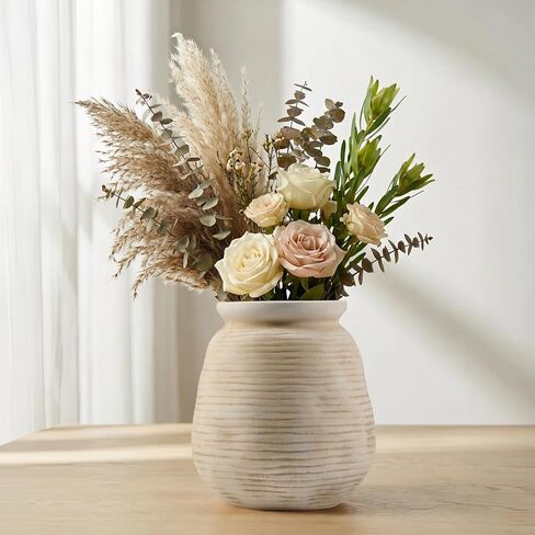 Ceramic Flower Vase - Home Decor Vintage Vases for Living Room Bedroom Kitchen Farmhouse Table Rustic Decorations for Book Shelf Wedding Centerpiece Dining Fireplace (Retro White01) in Saudi Arabia