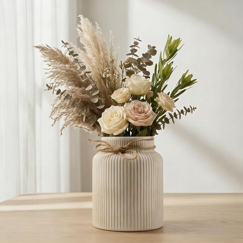 Ceramic Flower Vase - Home Decor Vintage Vases for Living Room Bedroom Kitchen Farmhouse Table Rustic Decorations for Book Shelf Wedding Centerpiece Dining Fireplace (Retro White01) in Saudi Arabia