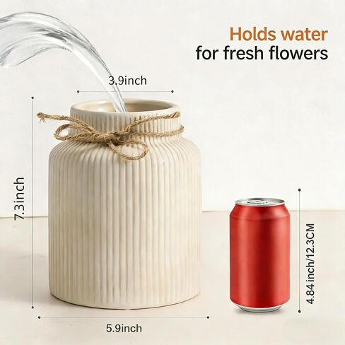 Ceramic Flower Vase - Home Decor Vintage Vases for Living Room Bedroom Kitchen Farmhouse Table Rustic Decorations for Book Shelf Wedding Centerpiece Dining Fireplace (Retro White01) in Saudi Arabia