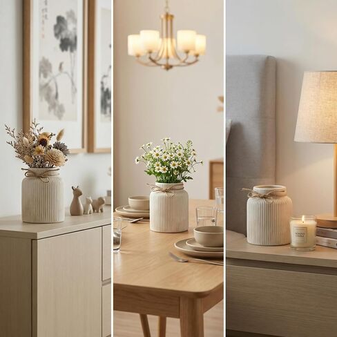 Ceramic Flower Vase - Home Decor Vintage Vases for Living Room Bedroom Kitchen Farmhouse Table Rustic Decorations for Book Shelf Wedding Centerpiece Dining Fireplace (Retro White01) in Saudi Arabia