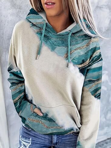 Womens Color Block Sweaters Long Sleeve Crewneck Pullover Knit Jumper Tops in Kuwait