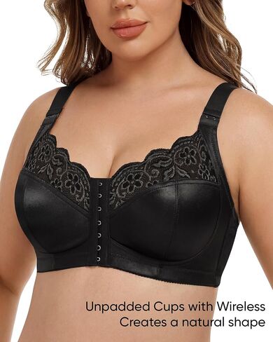 Women's Wireless Bra Front Closure Plus-Size Bras 2 Pack, Lace Full Coverage Comfortable with Wide Strap in Saudi Arabia