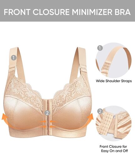 Women's Wireless Bra Front Closure Plus-Size Bras 2 Pack, Lace Full Coverage Comfortable with Wide Strap in Saudi Arabia