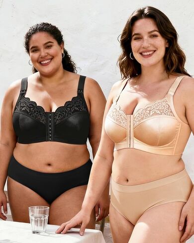 Women's Wireless Bra Front Closure Plus-Size Bras 2 Pack, Lace Full Coverage Comfortable with Wide Strap in Saudi Arabia