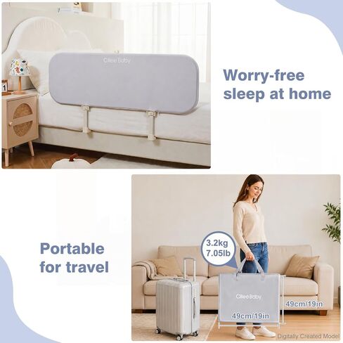 Ciilee Baby Bed Bed Rail for Childlers Travel Travel Kids Beds Rails for Queen Bed قابلة للطي الأطفال الجانبي للسكك الحديدية لسباقين مزدوجين قابلة للتعديل. in Kuwait