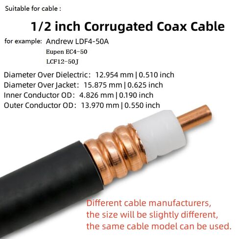 N Male Heliax Connector 1/2 "Coax Cable RF Adapter لـ Andrew LDF 4-50A/BELDEN RA500/LCF12-50J 1/2 نهايات كابل Coax Coax المرن المرن (10) in Kuwait