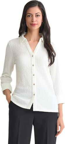 Kasper Women's 3/4 Sleeve Knit Button-Down Shirt in Kuwait