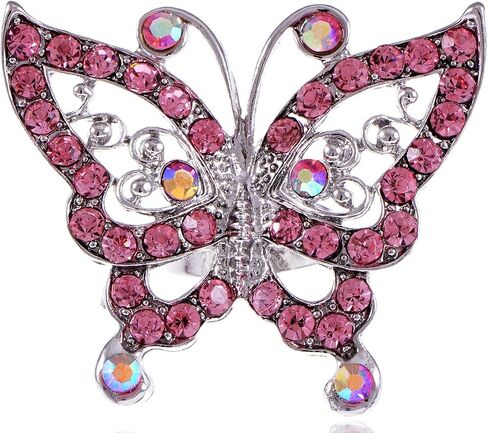 Alilang Czech Clear Crystal Rhinestone Butterfly Birthstone Bridal Wedding Adjustable Ring in Kuwait