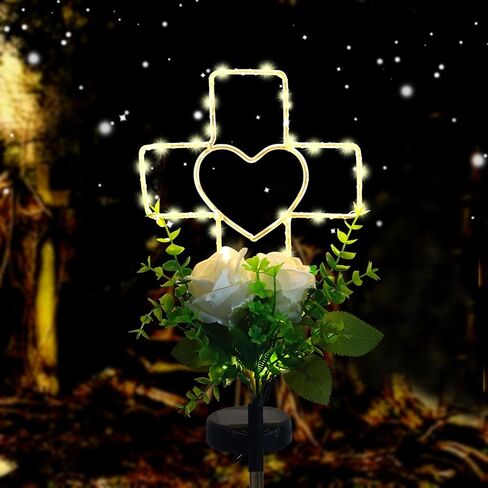 Lmtocs Solar Cross Grave Decorations for Cemetery Loved One, Memorial Sympathy Gifts for Loss of Loved One, Cemetery Decorations for Memorial Day, Mother Day, Father Day, Christmas Grave Decorations in Saudi Arabia