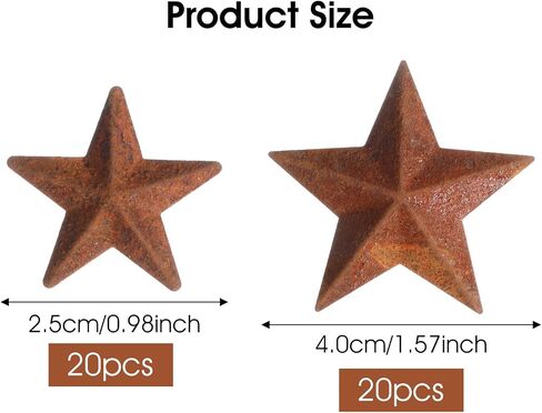 BOHUIZ 40Pcs Mini Metal Rusty Barn Stars, Two Sizes Metal Stars for Crafts Antique Rustic Decor Craft Accents for Holiday Wall Christmas Farmhouse Garden Home Halloween DIY in Saudi Arabia