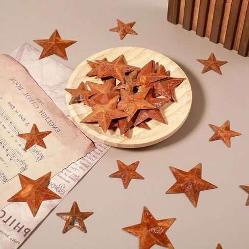 BOHUIZ 40Pcs Mini Metal Rusty Barn Stars, Two Sizes Metal Stars for Crafts Antique Rustic Decor Craft Accents for Holiday Wall Christmas Farmhouse Garden Home Halloween DIY in Saudi Arabia
