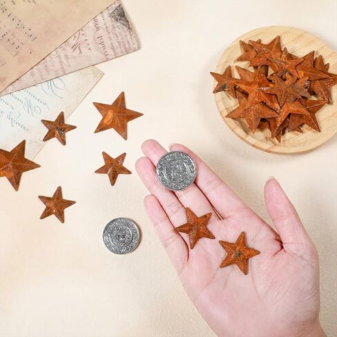 BOHUIZ 40Pcs Mini Metal Rusty Barn Stars, Two Sizes Metal Stars for Crafts Antique Rustic Decor Craft Accents for Holiday Wall Christmas Farmhouse Garden Home Halloween DIY in Saudi Arabia