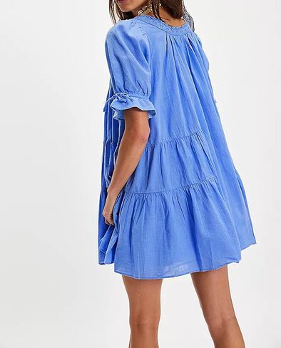 Foidiccx Womens Loose Cotton Ruffle Eyelet Babydoll Puff Sleeve Mini Dress Y2k Boho Summer Going Out Short Flowy Sundress in Saudi Arabia