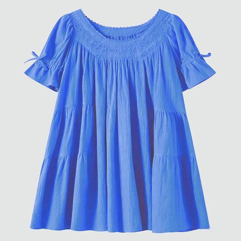 Foidiccx Womens Loose Cotton Ruffle Eyelet Babydoll Puff Sleeve Mini Dress Y2k Boho Summer Going Out Short Flowy Sundress in Saudi Arabia