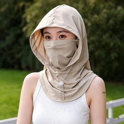 Balaclava Cooling UV Protection Breathable Sun Hood with Neck Flap Lightweight Face Cover for Cycling, Hiking, Outdoor Activities (Khaki) in Kuwait