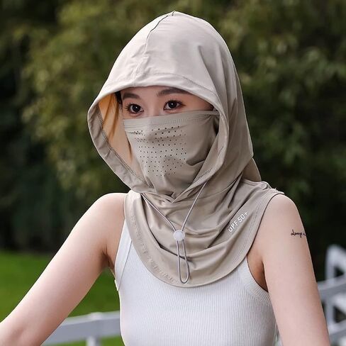 Balaclava Cooling UV Protection Breathable Sun Hood with Neck Flap Lightweight Face Cover for Cycling, Hiking, Outdoor Activities (Khaki) in Kuwait