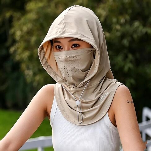 Balaclava Cooling UV Protection Breathable Sun Hood with Neck Flap Lightweight Face Cover for Cycling, Hiking, Outdoor Activities (Khaki) in Kuwait