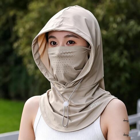 Balaclava Cooling UV Protection Breathable Sun Hood with Neck Flap Lightweight Face Cover for Cycling, Hiking, Outdoor Activities (Khaki) in Kuwait