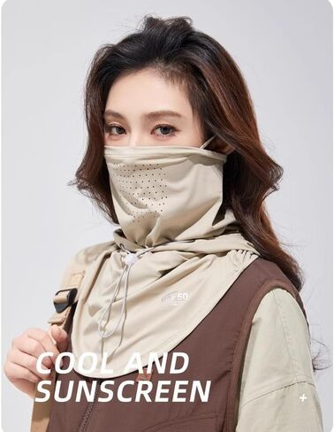 Balaclava Cooling UV Protection Breathable Sun Hood with Neck Flap Lightweight Face Cover for Cycling, Hiking, Outdoor Activities (Khaki) in Kuwait