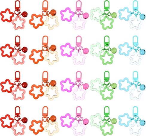20pcs Star Keychain Clasp, Acrylic Keychain Star with Bell, Colorful Five Pointed Stars Keychains Bulk Cute Stars Bag Charm Car Backpack Decoration (5 Colors) in Saudi Arabia