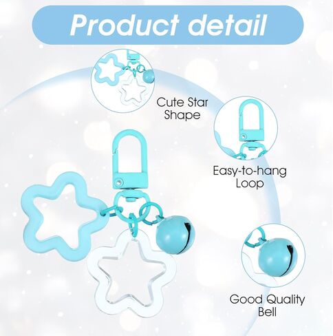 20pcs Star Keychain Clasp, Acrylic Keychain Star with Bell, Colorful Five Pointed Stars Keychains Bulk Cute Stars Bag Charm Car Backpack Decoration (5 Colors) in Saudi Arabia