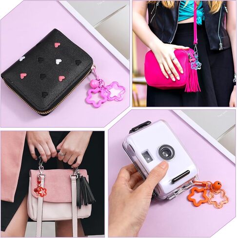 20pcs Star Keychain Clasp, Acrylic Keychain Star with Bell, Colorful Five Pointed Stars Keychains Bulk Cute Stars Bag Charm Car Backpack Decoration (5 Colors) in Saudi Arabia