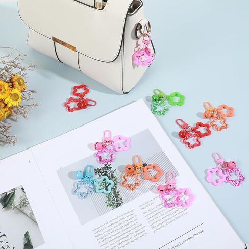 20pcs Star Keychain Clasp, Acrylic Keychain Star with Bell, Colorful Five Pointed Stars Keychains Bulk Cute Stars Bag Charm Car Backpack Decoration (5 Colors) in Saudi Arabia