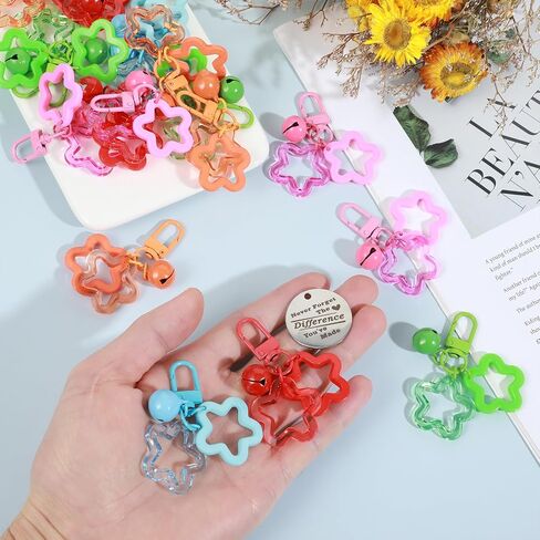 20pcs Star Keychain Clasp, Acrylic Keychain Star with Bell, Colorful Five Pointed Stars Keychains Bulk Cute Stars Bag Charm Car Backpack Decoration (5 Colors) in Saudi Arabia